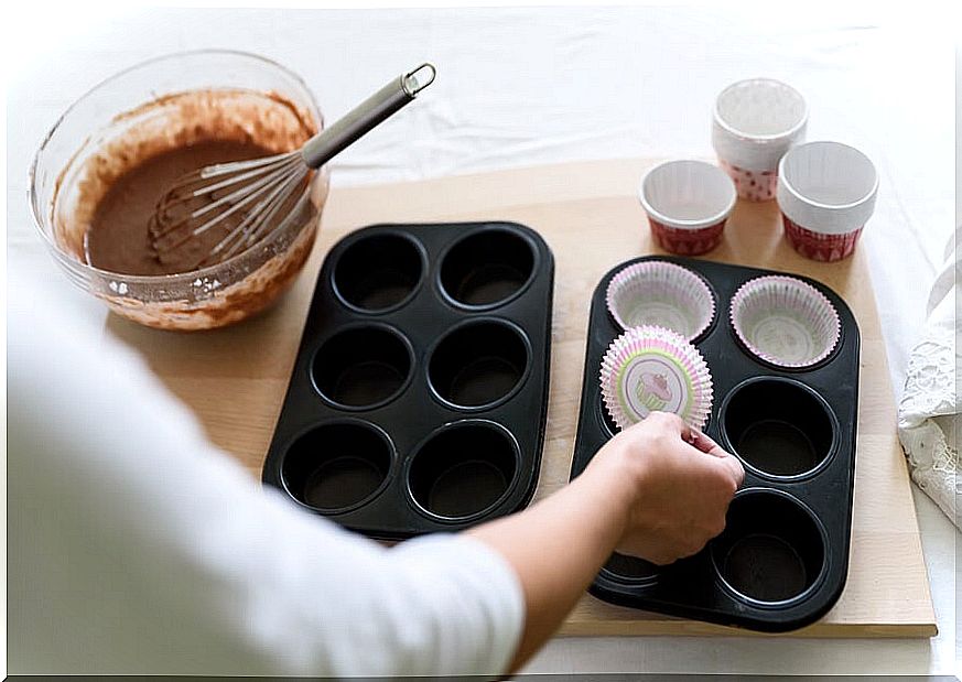 Making chocolate muffins