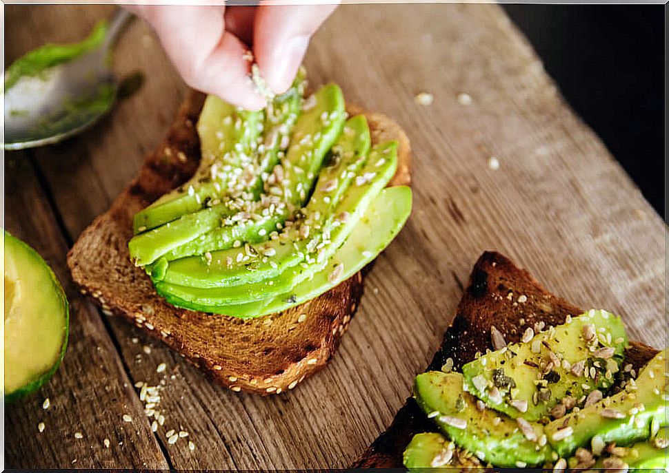 Whole wheat toast with avocado.