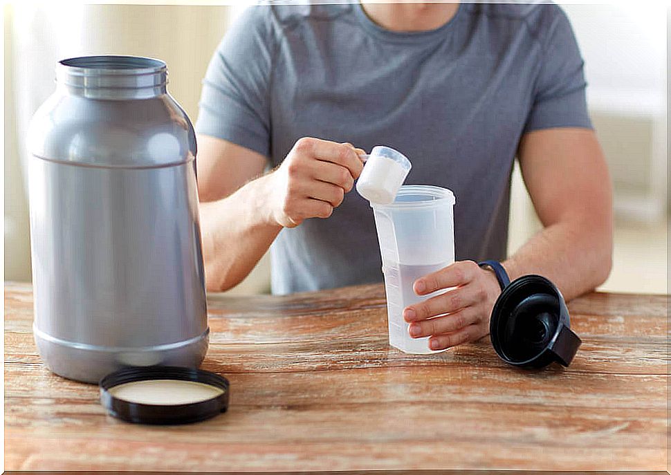 Man preparing creatine supplement 