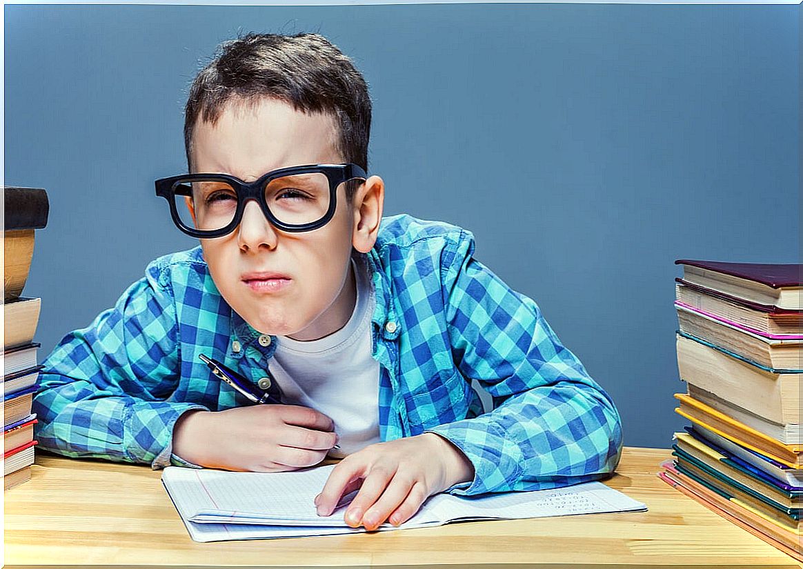 Child with glasses.