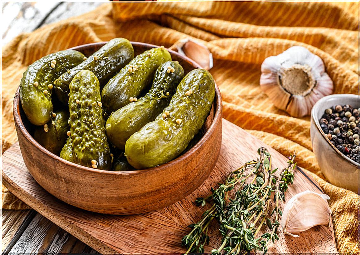 Pickled cucumbers.